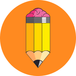 The draw it books iconic pencil brain logo on a vibrant orange background